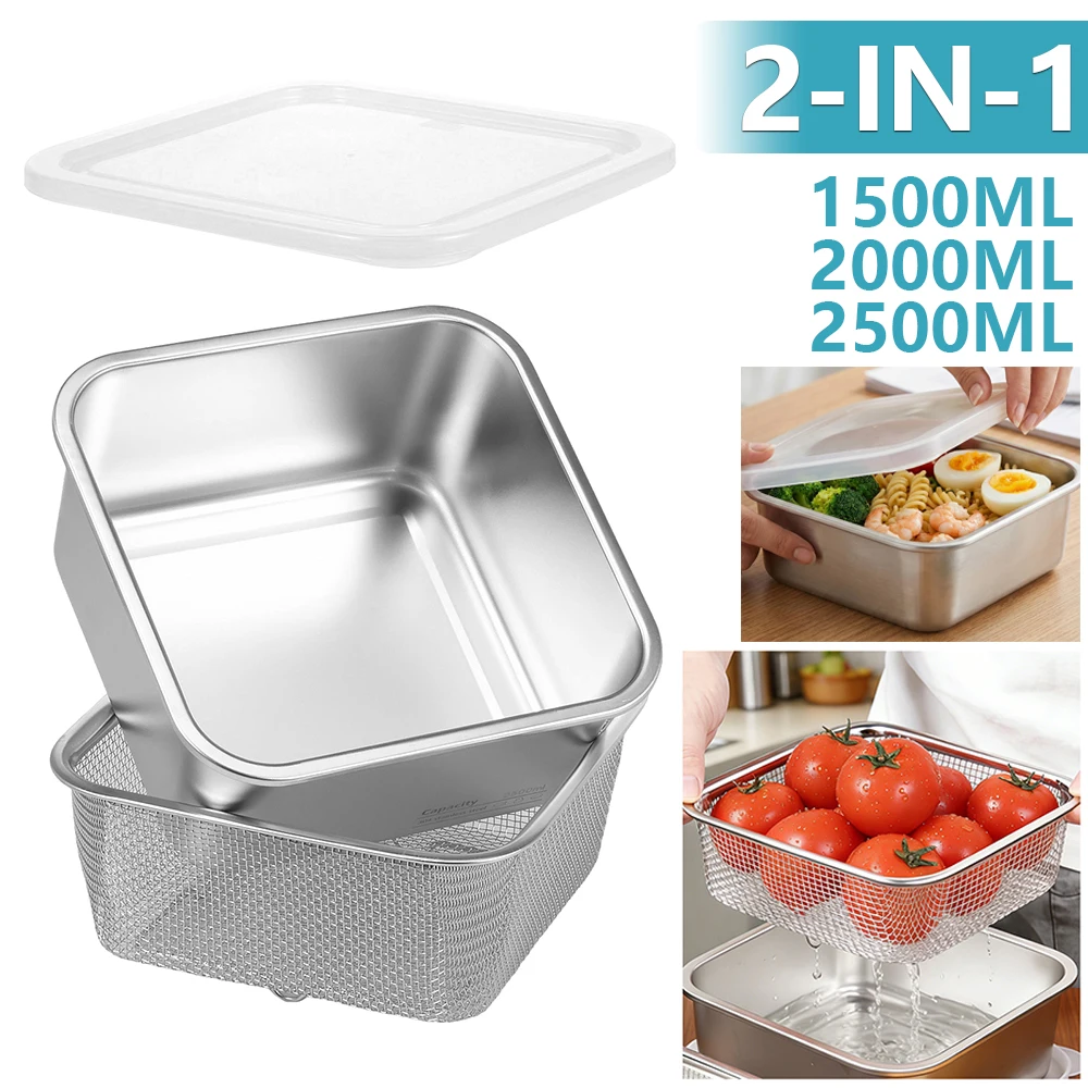 Meal Prep Rice - Набор 2-в-1: Квадратная миска-дуршлаг из нержавеющей